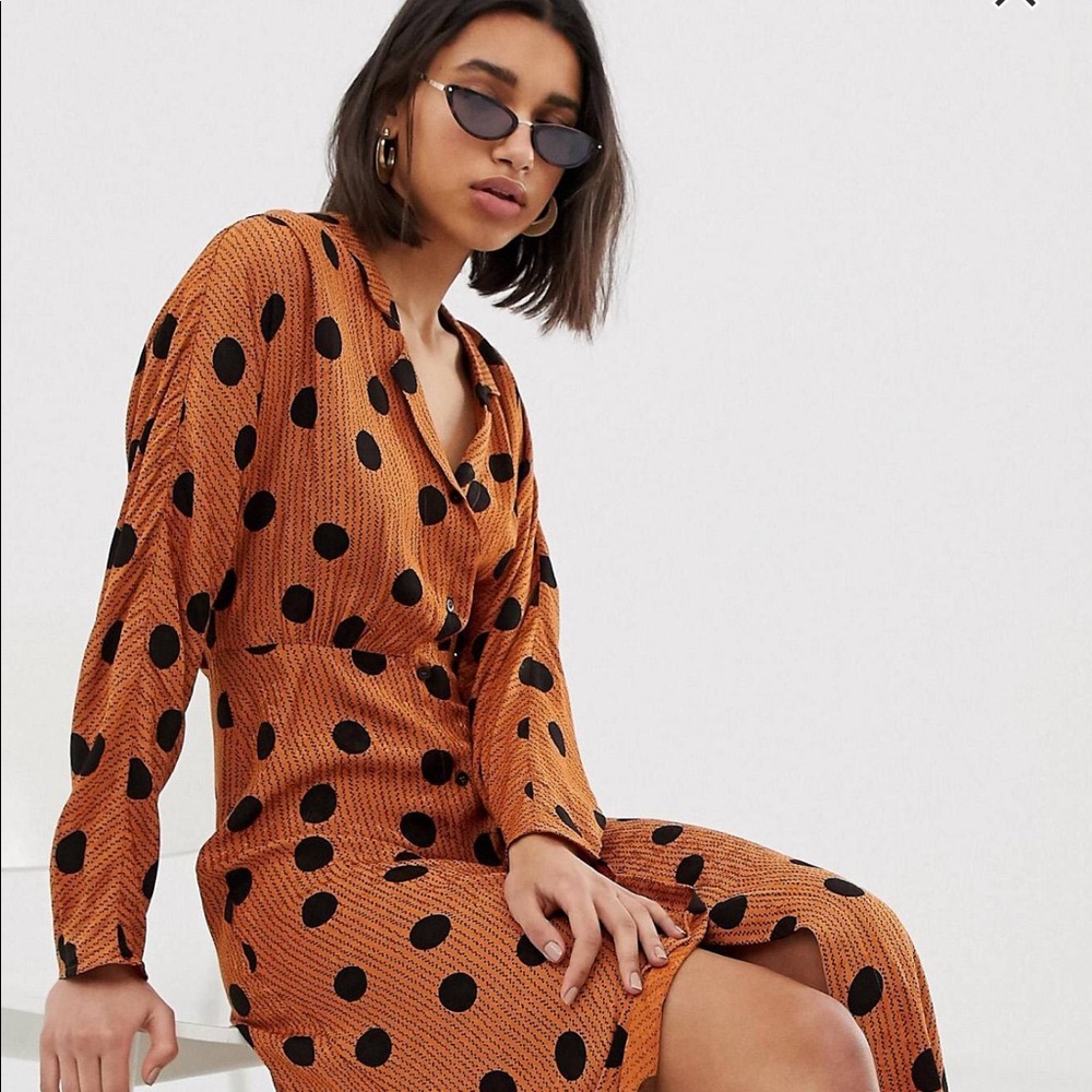 Mango Polka Dot Dress Orange